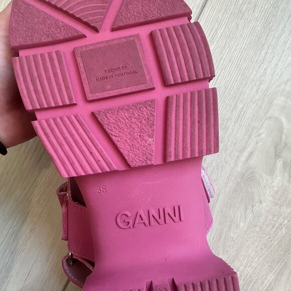 Ganni Sport Shocking Pink lug sole recycled rubber velcro sandals EU 38 - Picture 6 of 7